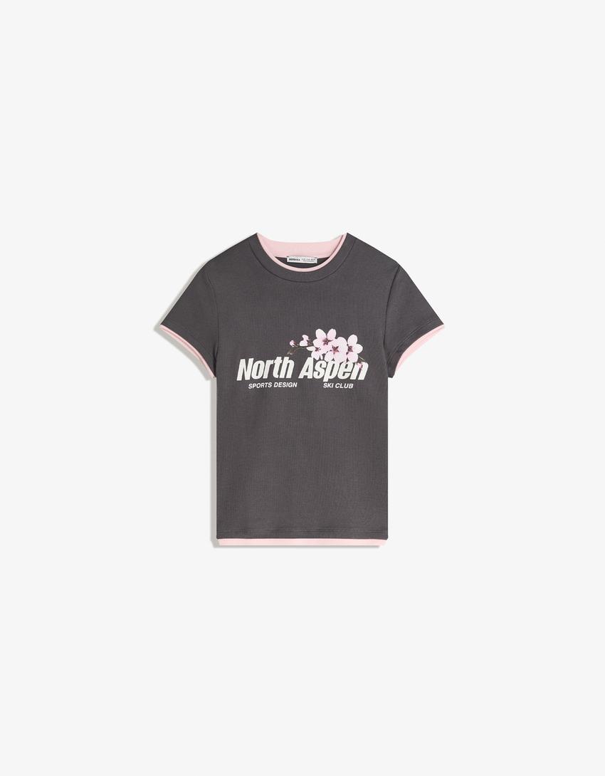 Short sleeve print T-shirt-Dark grey
