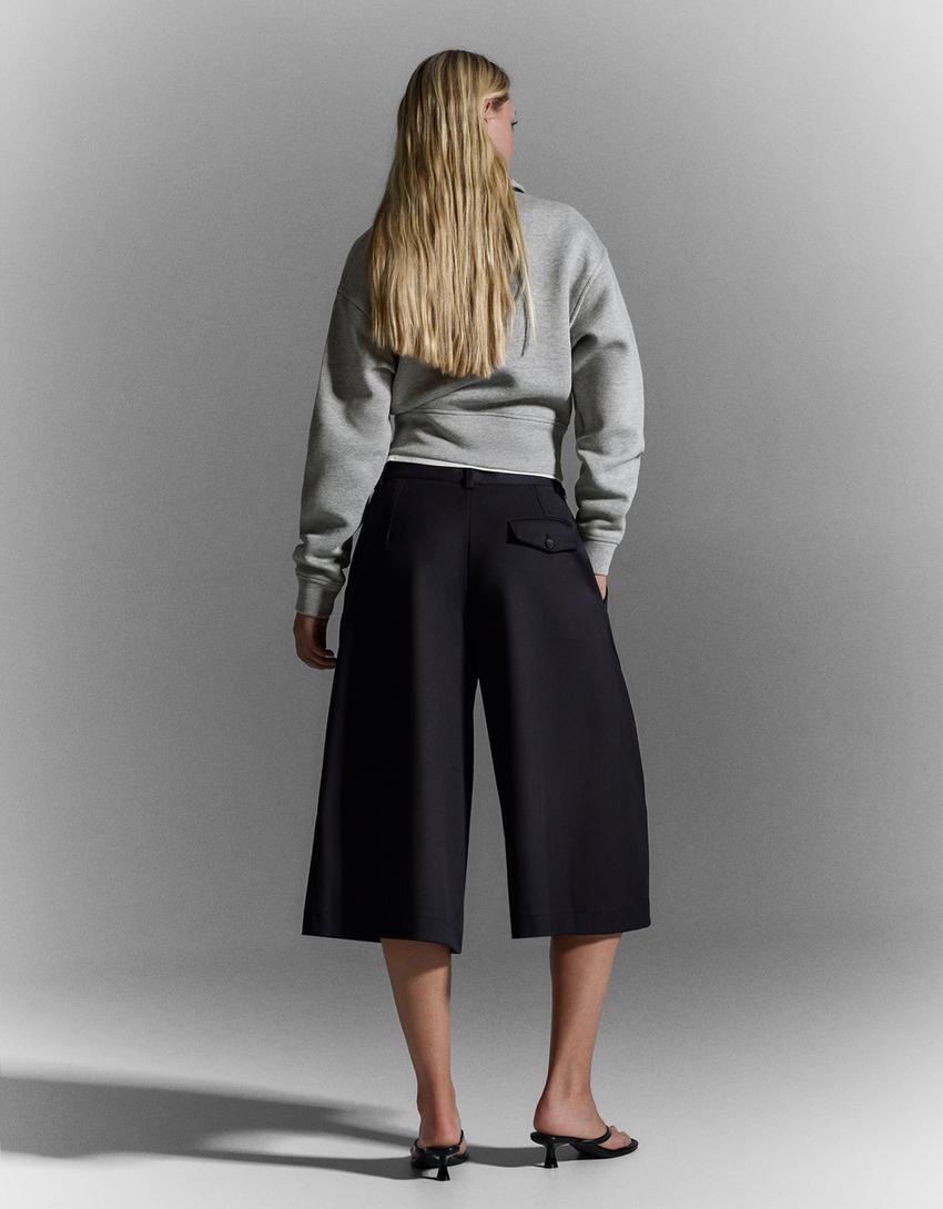 Bermuda culotte listrada-Preto