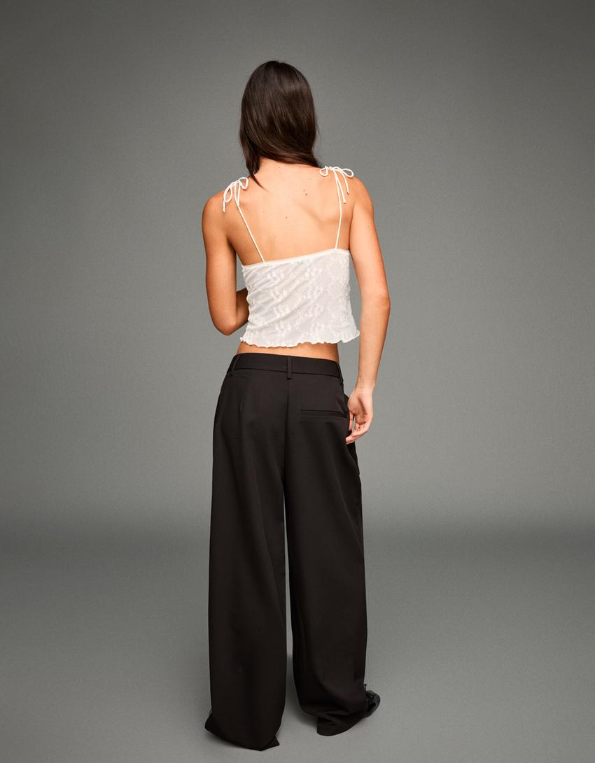 Strappy embroidered tulle top-Cream-1