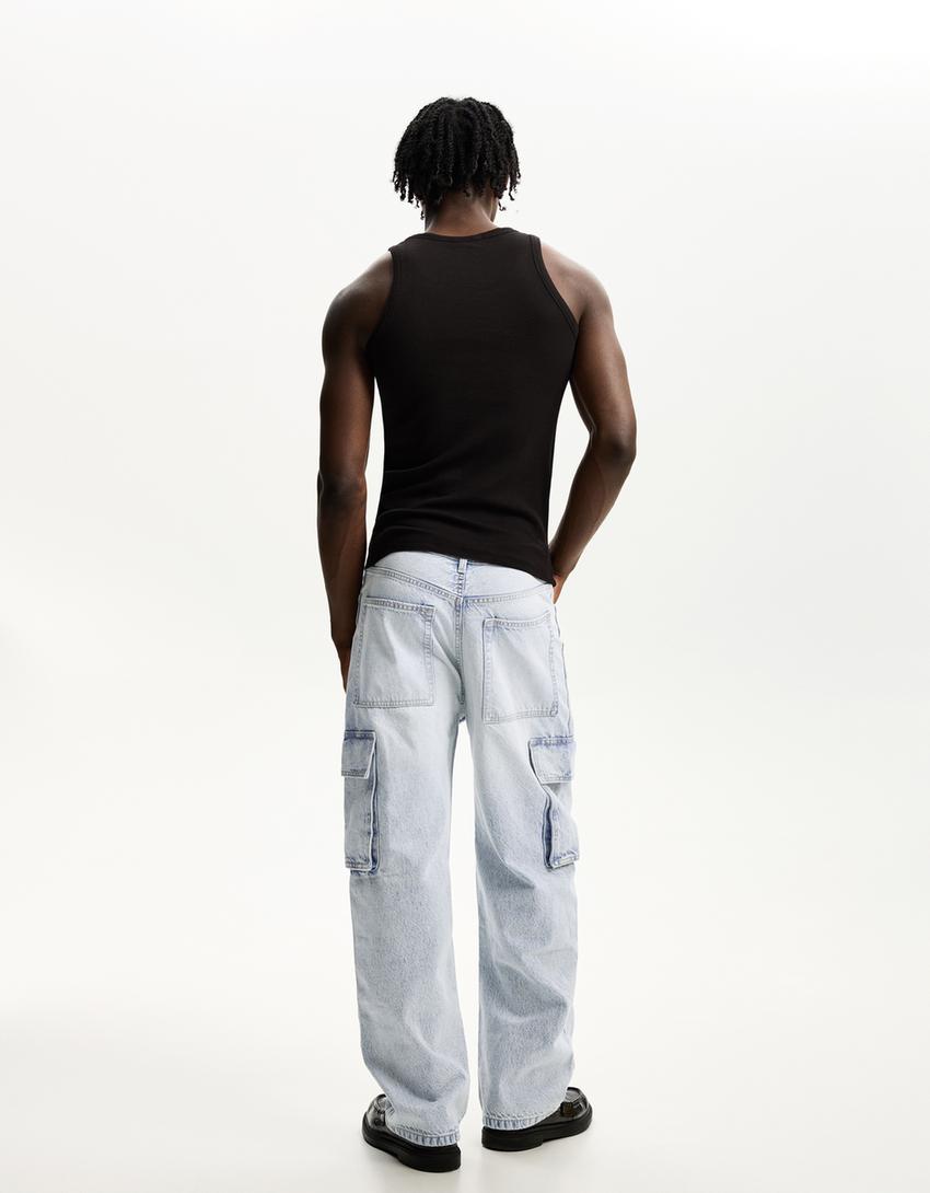 Baggy cargo jeans-Light blue