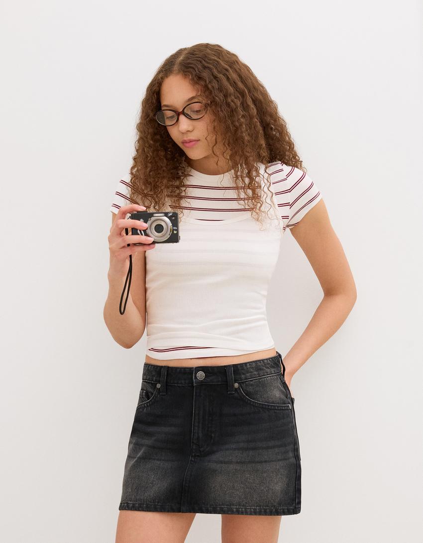 Denim mini skirt-Black