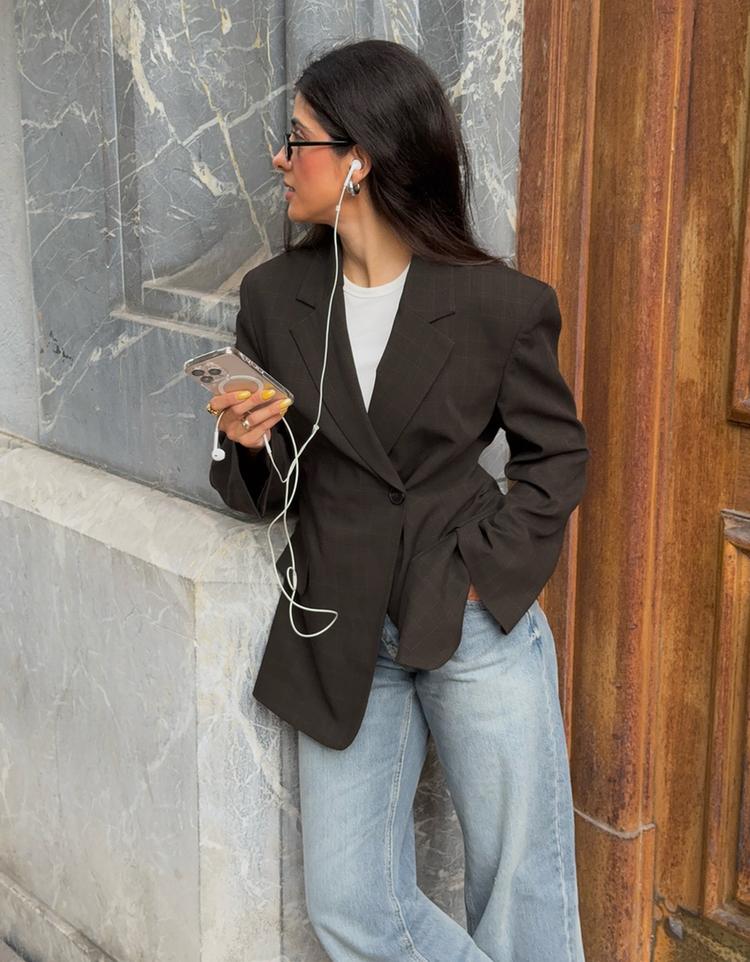 Tailored check blazer — Brown