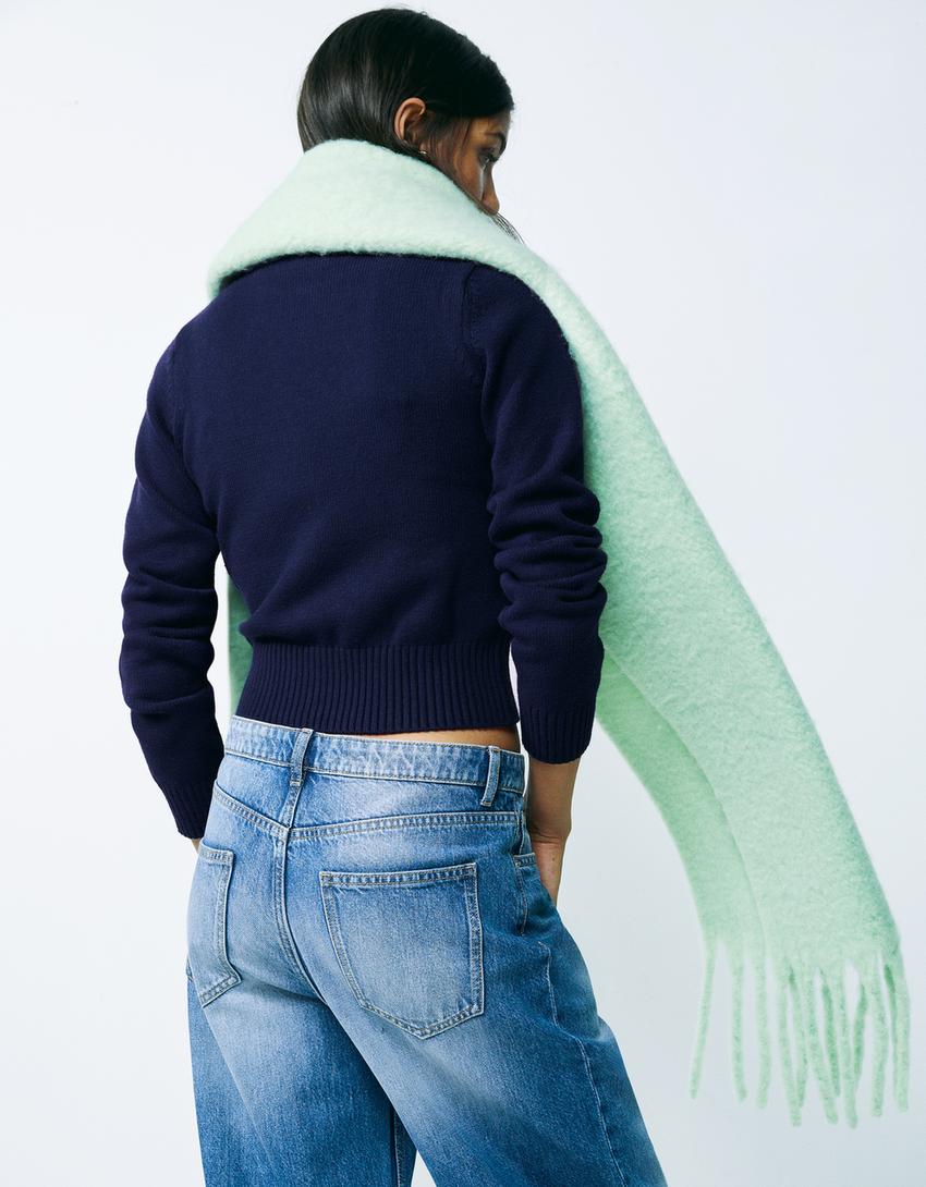 Pull en à col montant-Bleu-1