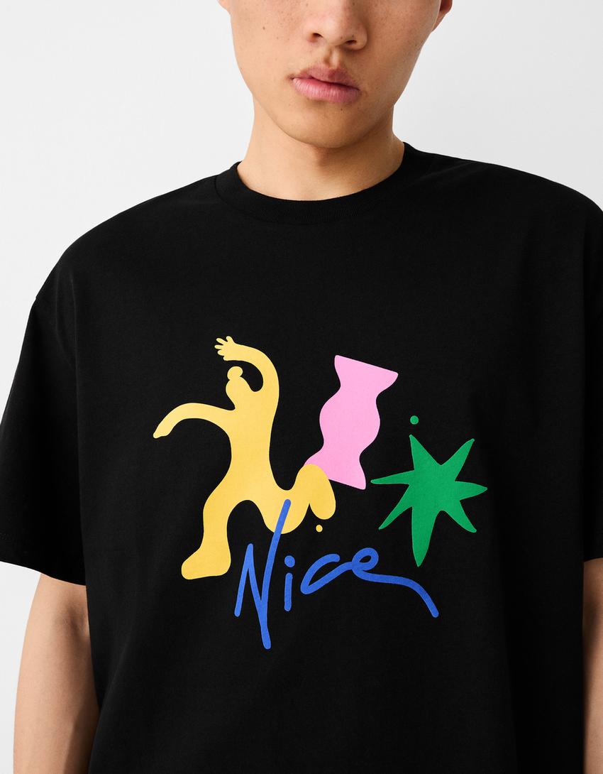 T-shirt boxy fit imprimé-Noir-6
