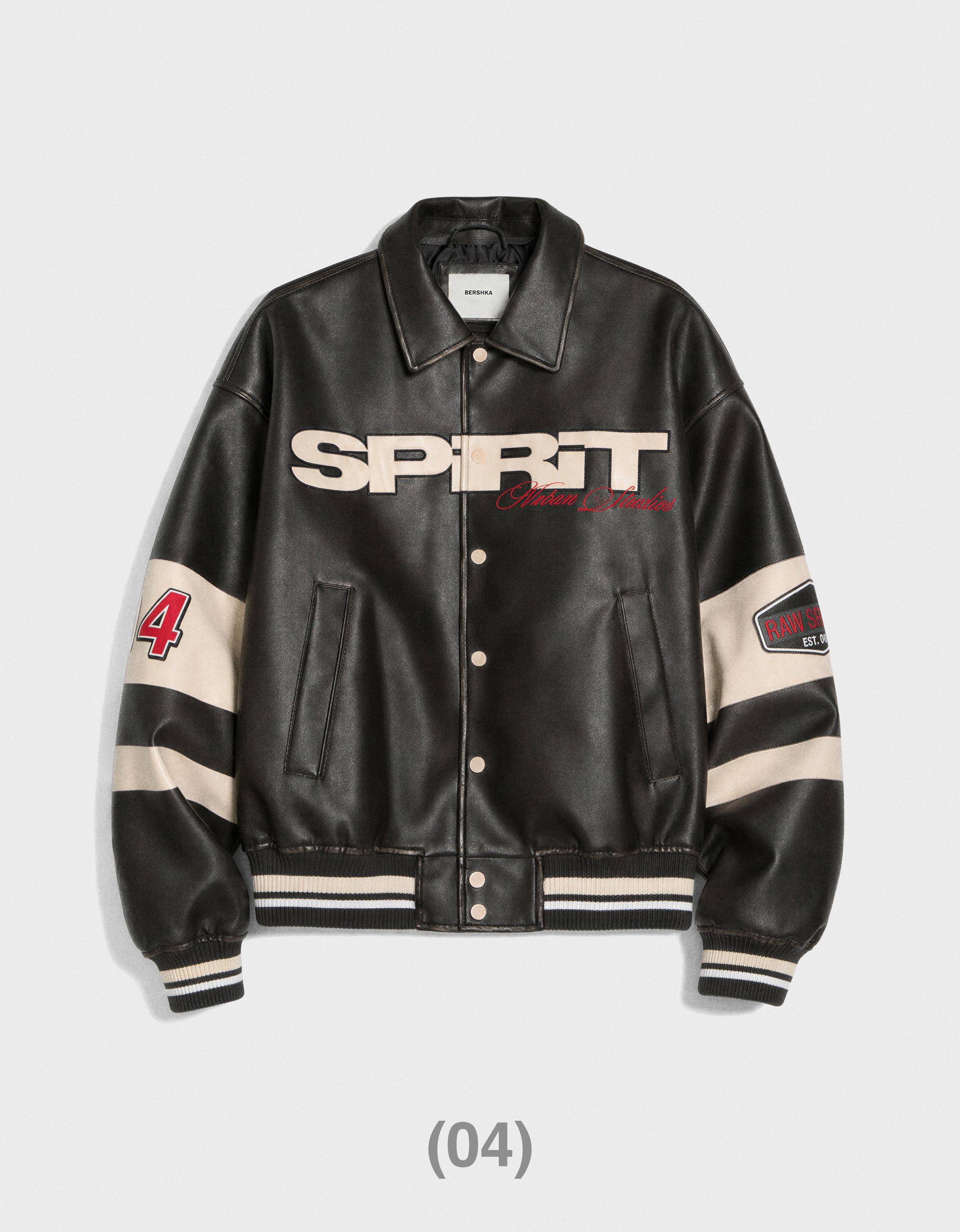 Graphic leather effect jacket — Black