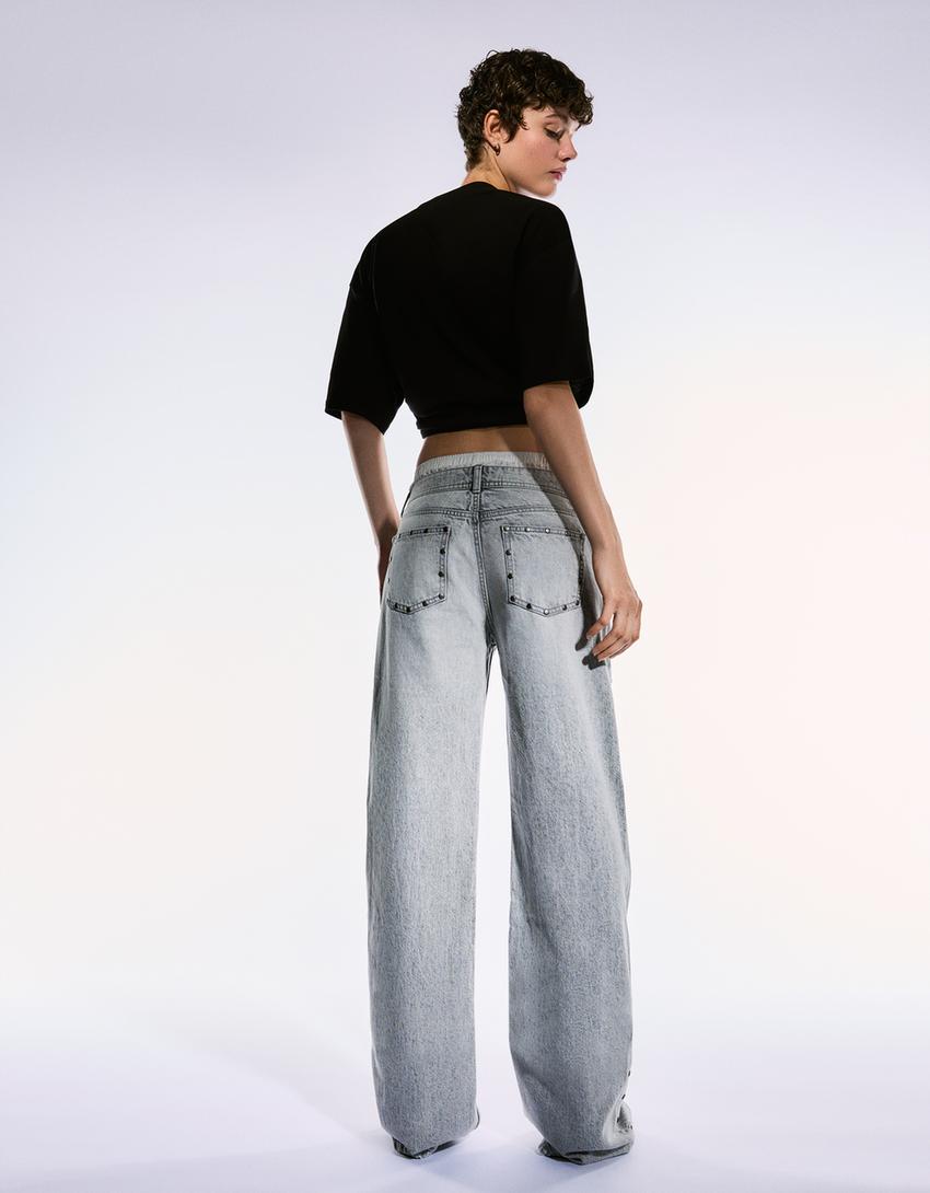 Baggy jeans met sterren en studs-Grijs