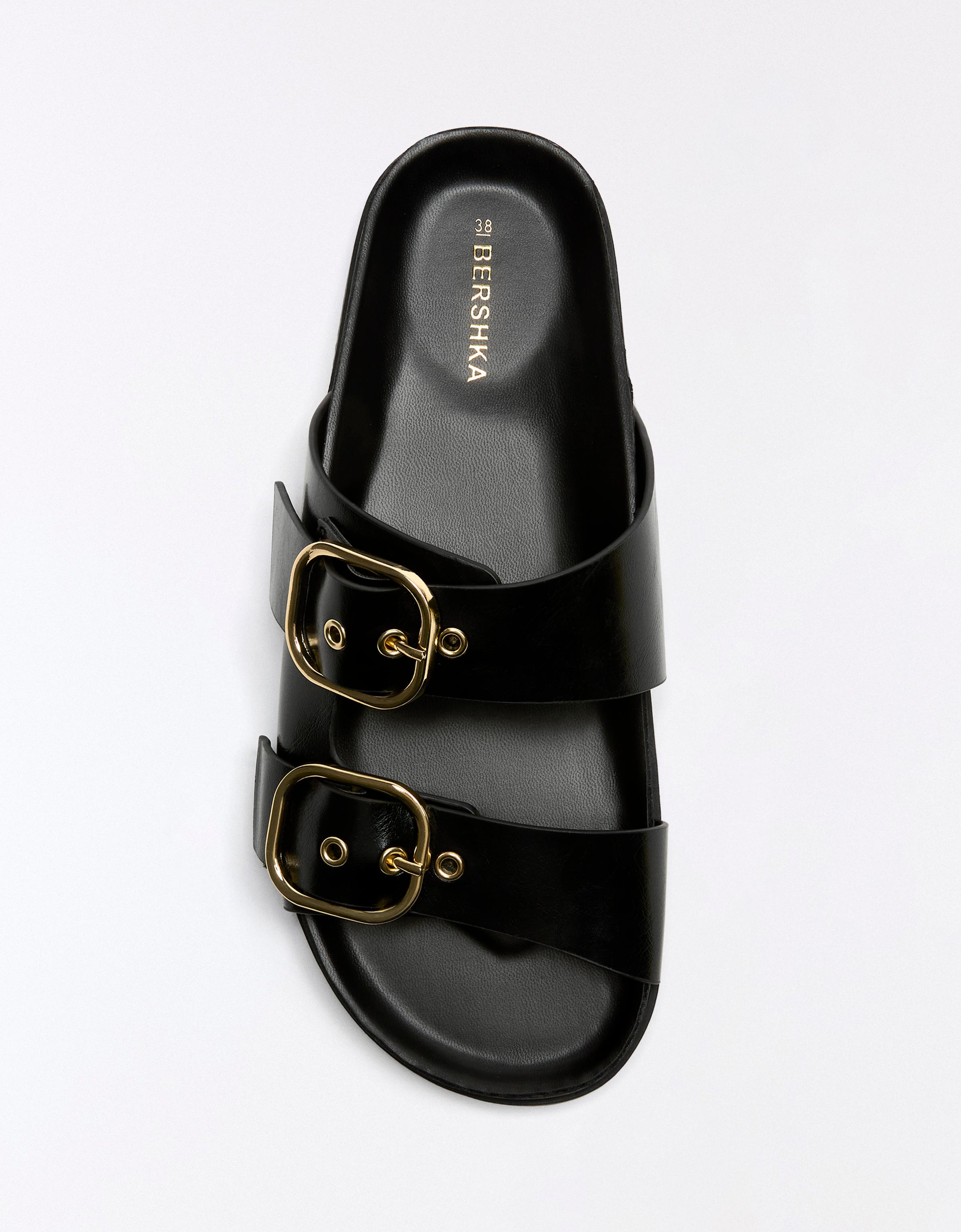Buckled flat slider sandals