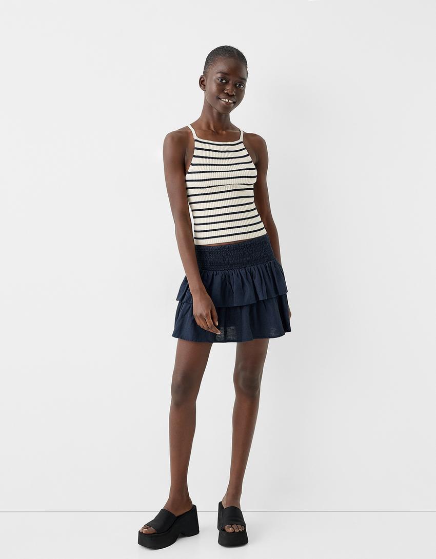 Strappy top with a crossover back-Black-3