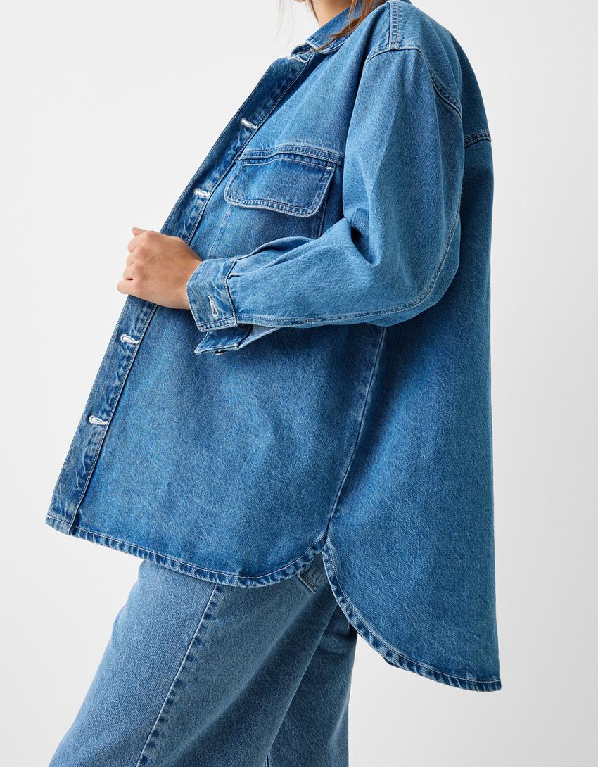Long sleeve oversize denim shirt-Light blue