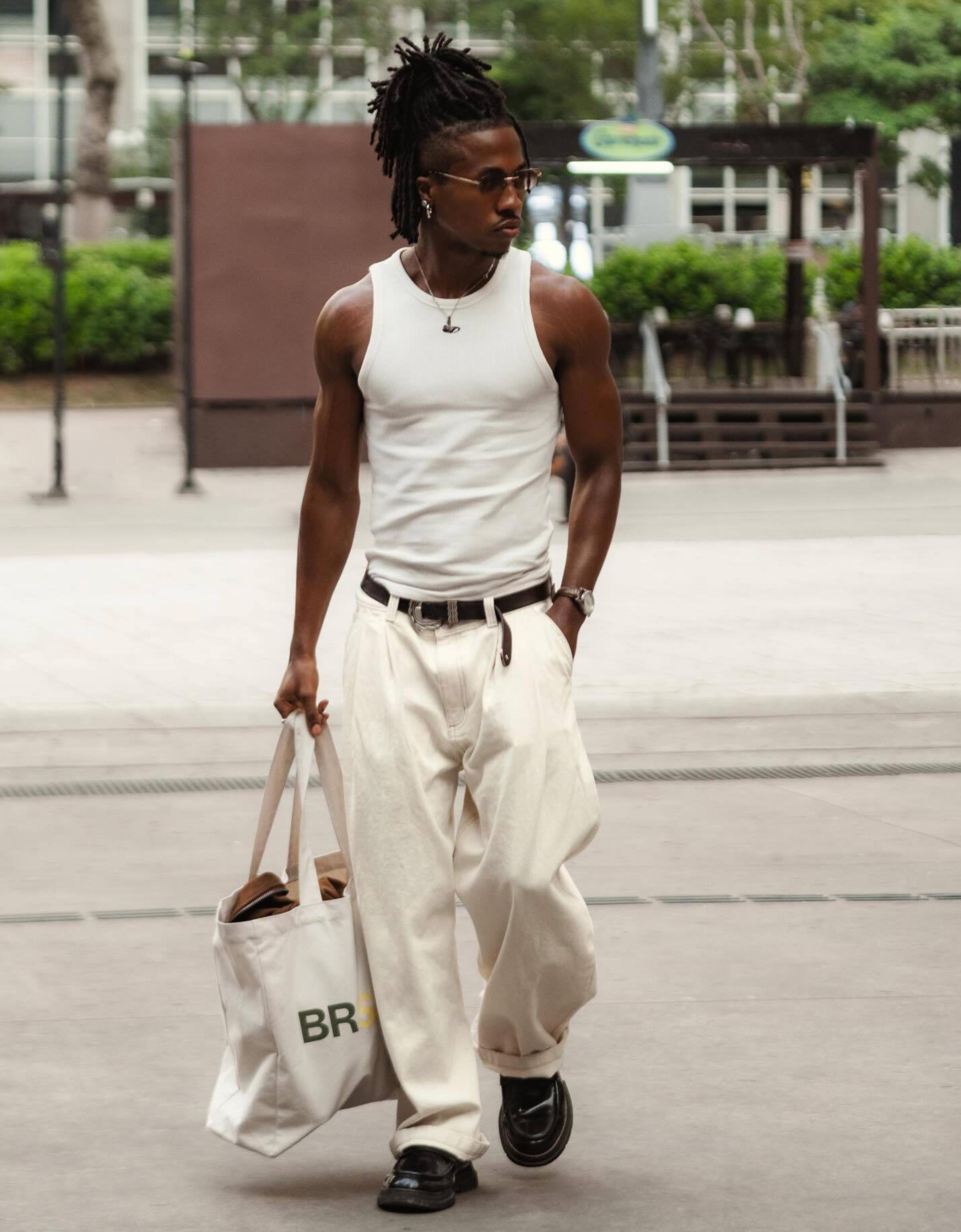 Waffle print vest top — Off white