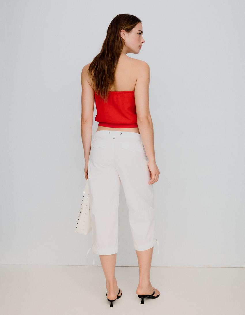 Bandeau top with tie detail-Red