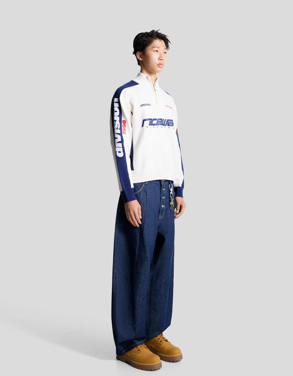 Printed quarter-zip sweater