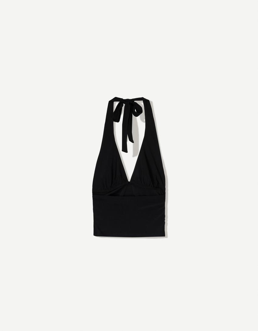 Gathered halter top-Black