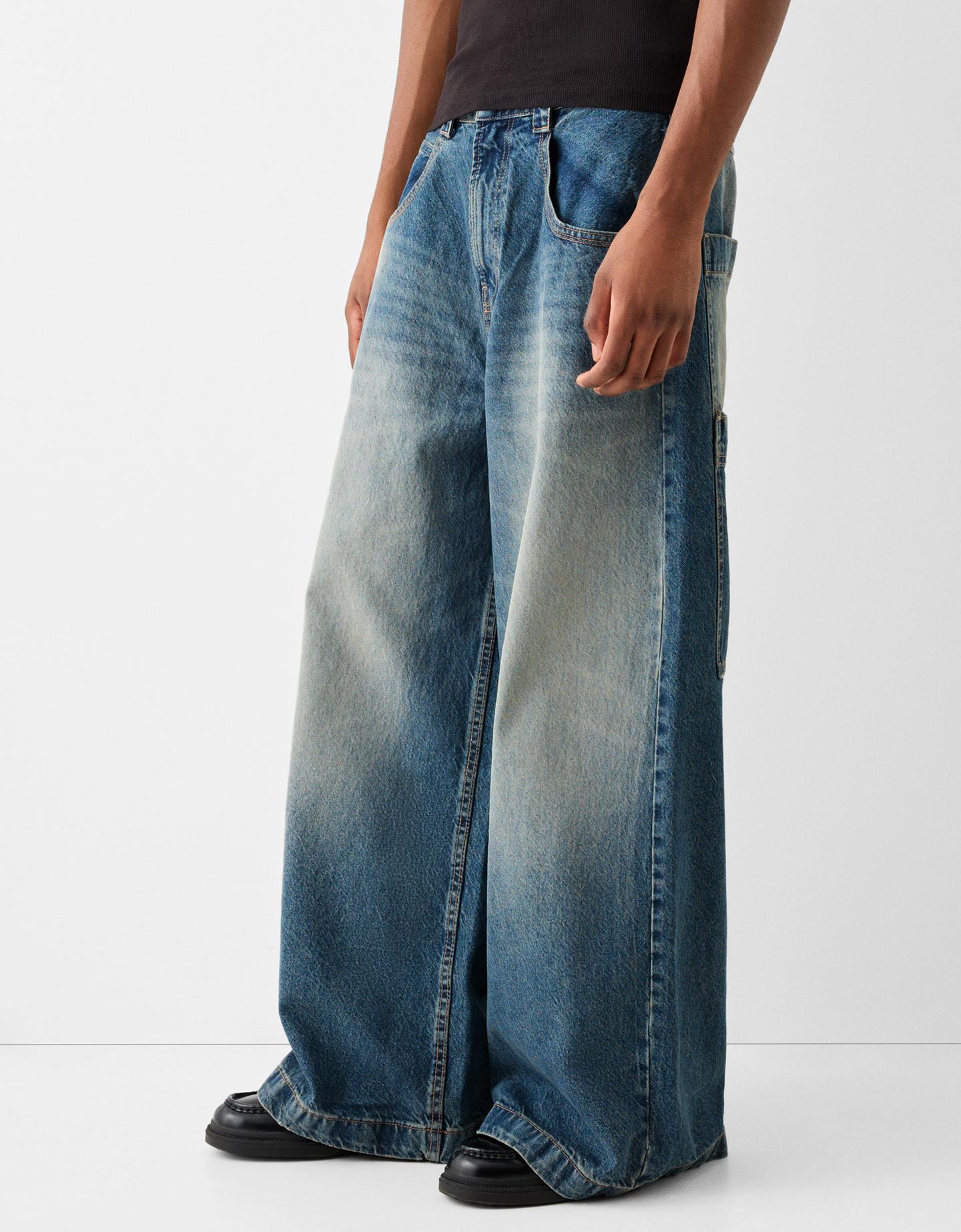 Bershka Jeans Mega Baggy Uomo 46 (Eu 40) Azzurro Lavato