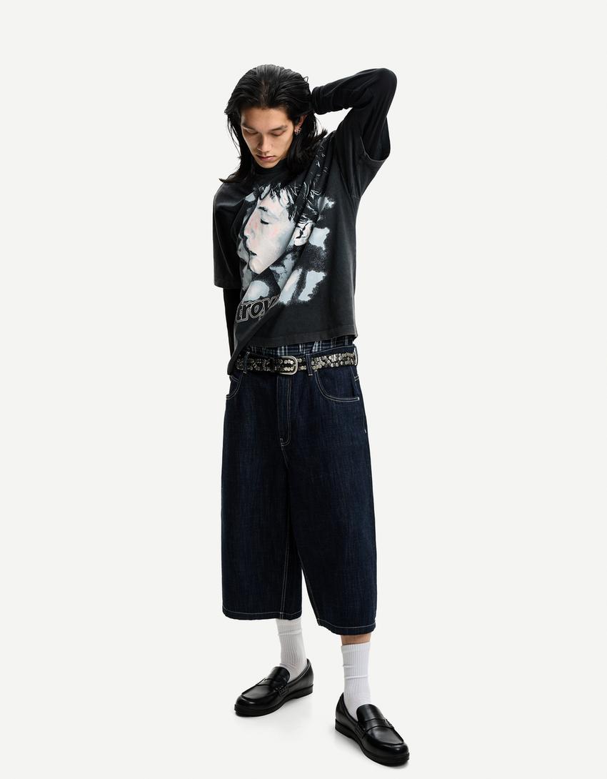 Denimowe jortsy bermudy super baggy-Granatowy-3