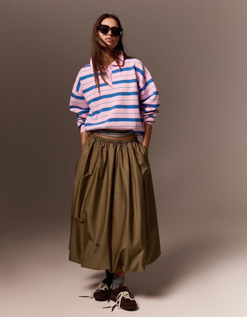 Sweter oversize z kołnierzykiem typu polo-Różowy