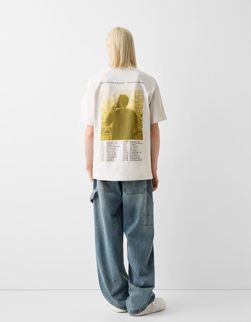 Post Malone print boxy fit short sleeve T-shirt-Camel