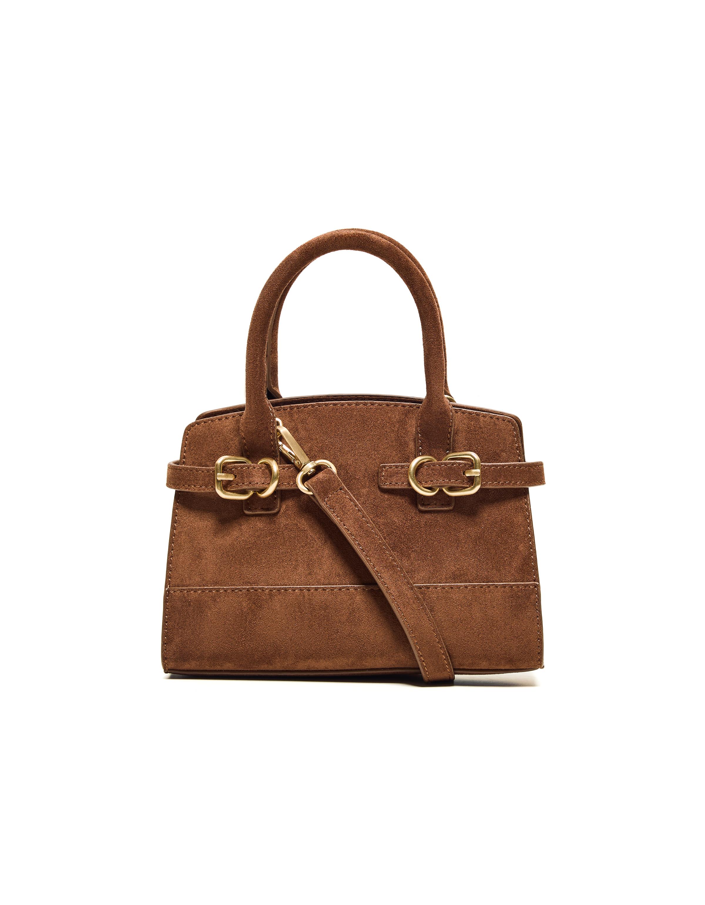 Faux suede buckle bag — Brown