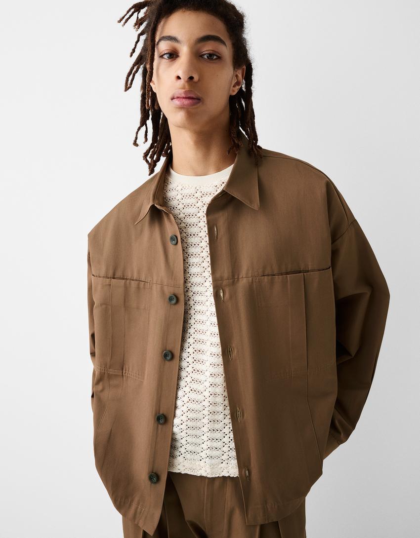 Overshirt with pockets-Brown-2