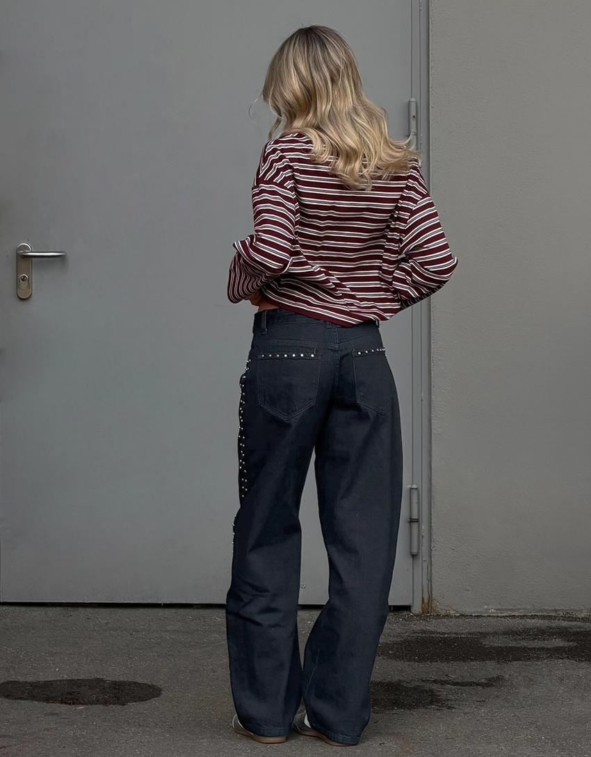 Zımbalı baggy barrel fit Jean-Denizci mavisi