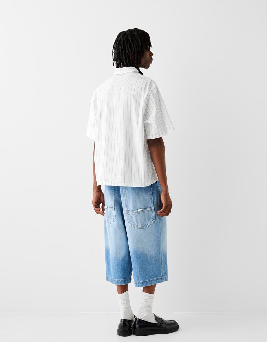 قميص بقصة مربعة وأكمام قصيرة-أبيض-1