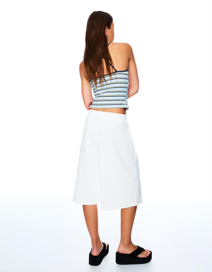 Bermuda jorts with elastic waistband-Off white-1