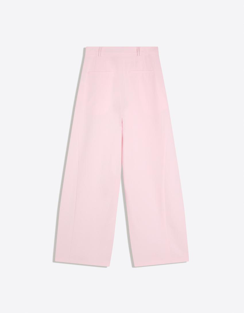 Pantalon volume double tissu-Rose