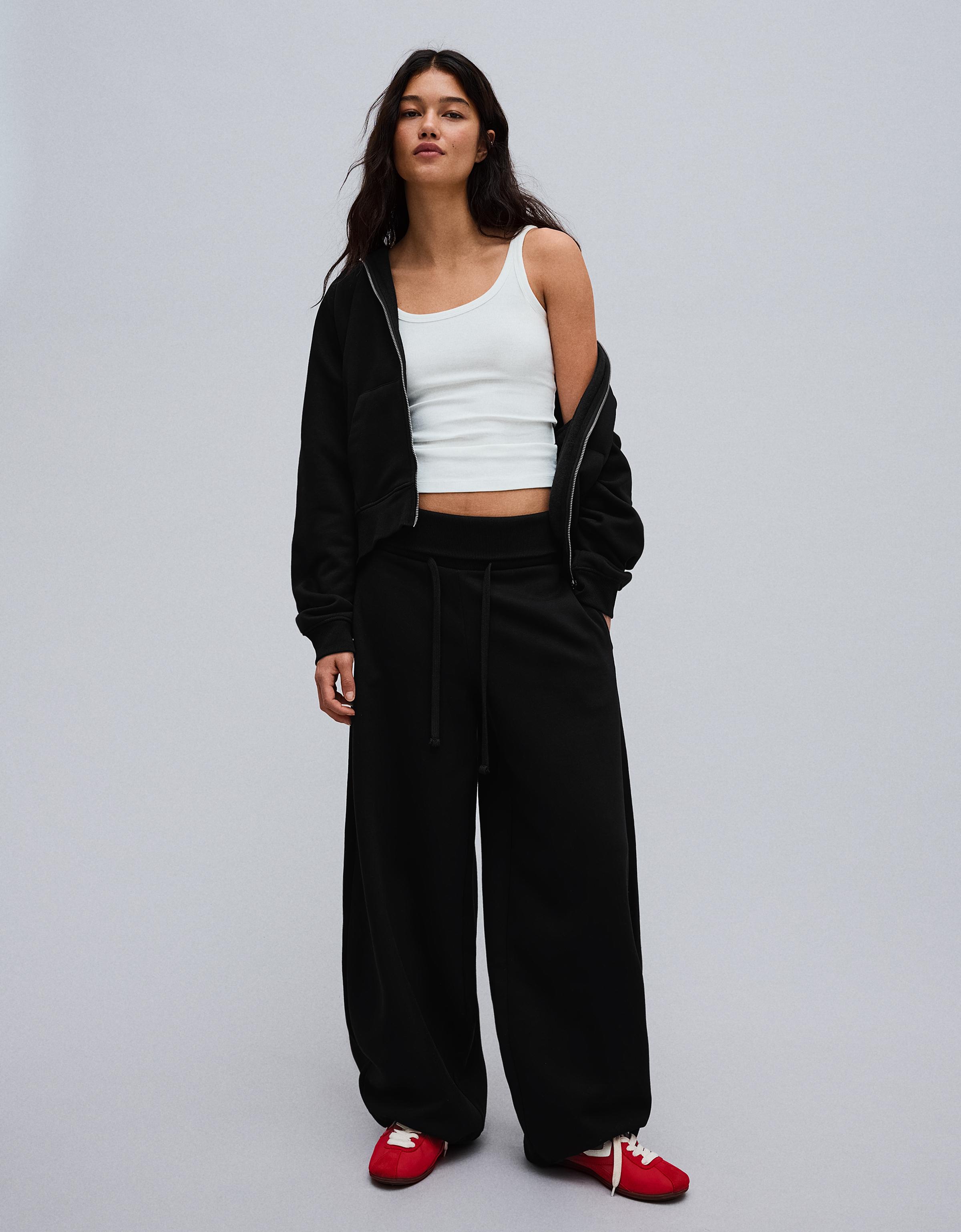 Bershka Pantalón Barrel Felpa Mujer Negro