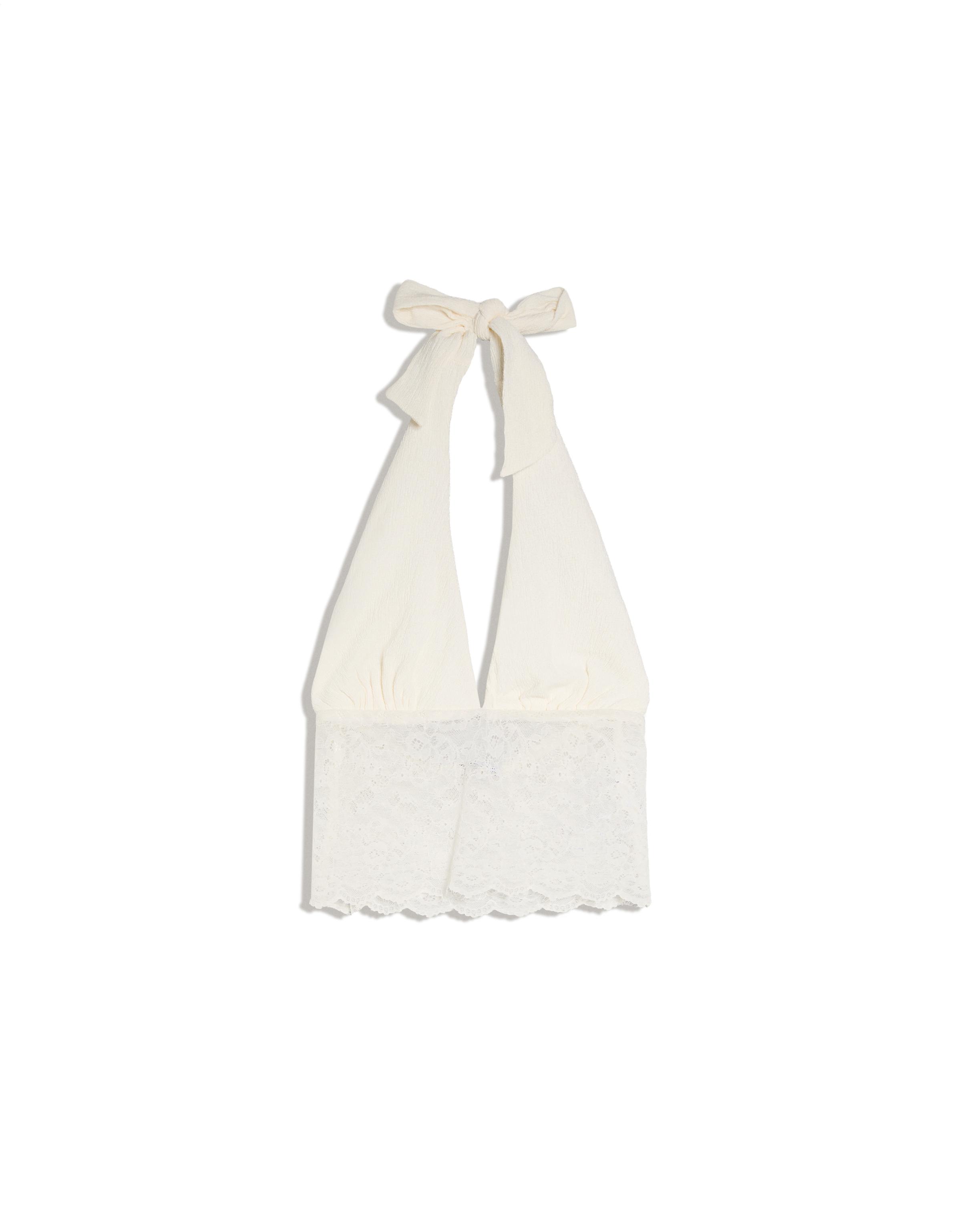 Rustic asymmetric lace top — Off white