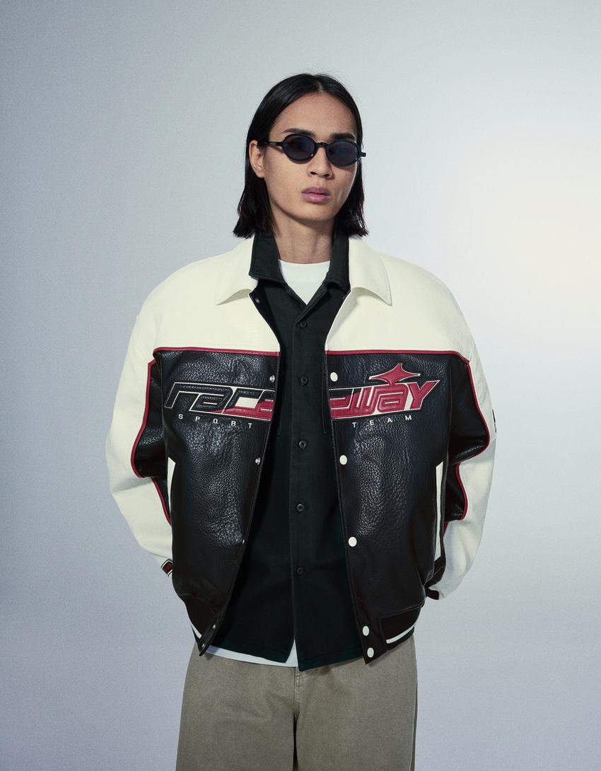 Printed leather effect jacket-Black