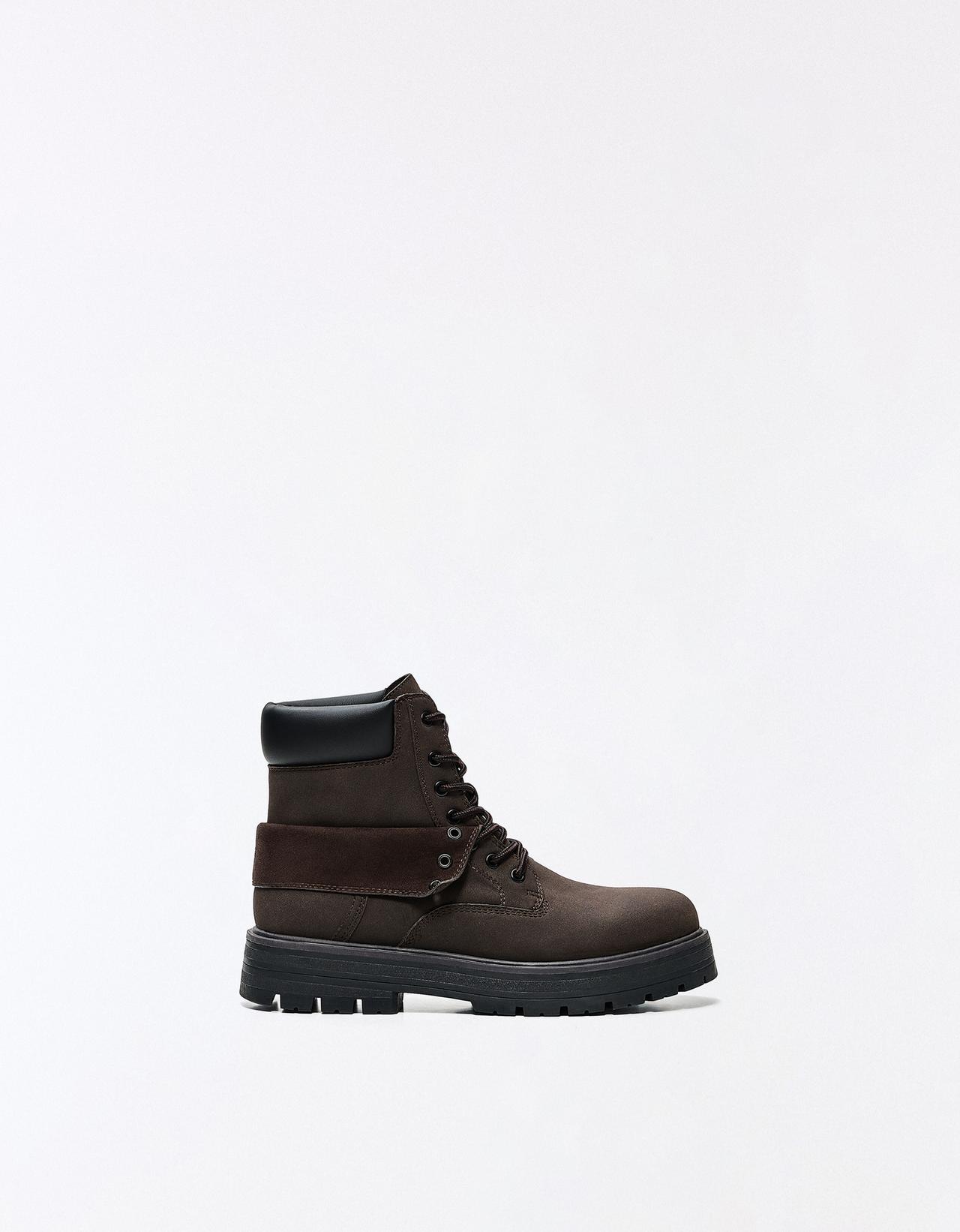 LACE-UP WORKER ANKLE BOOTS — Brown