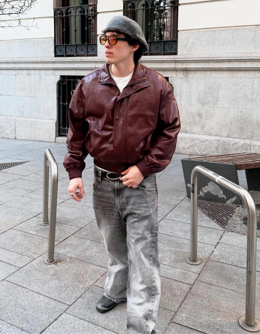 Jacke in Lederoptik-Bordeaux