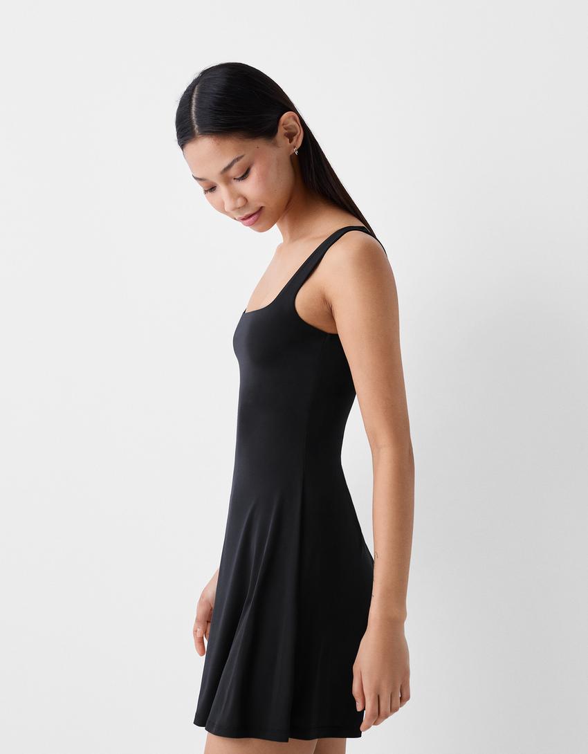 Vestido mini alças skater-Preto-1