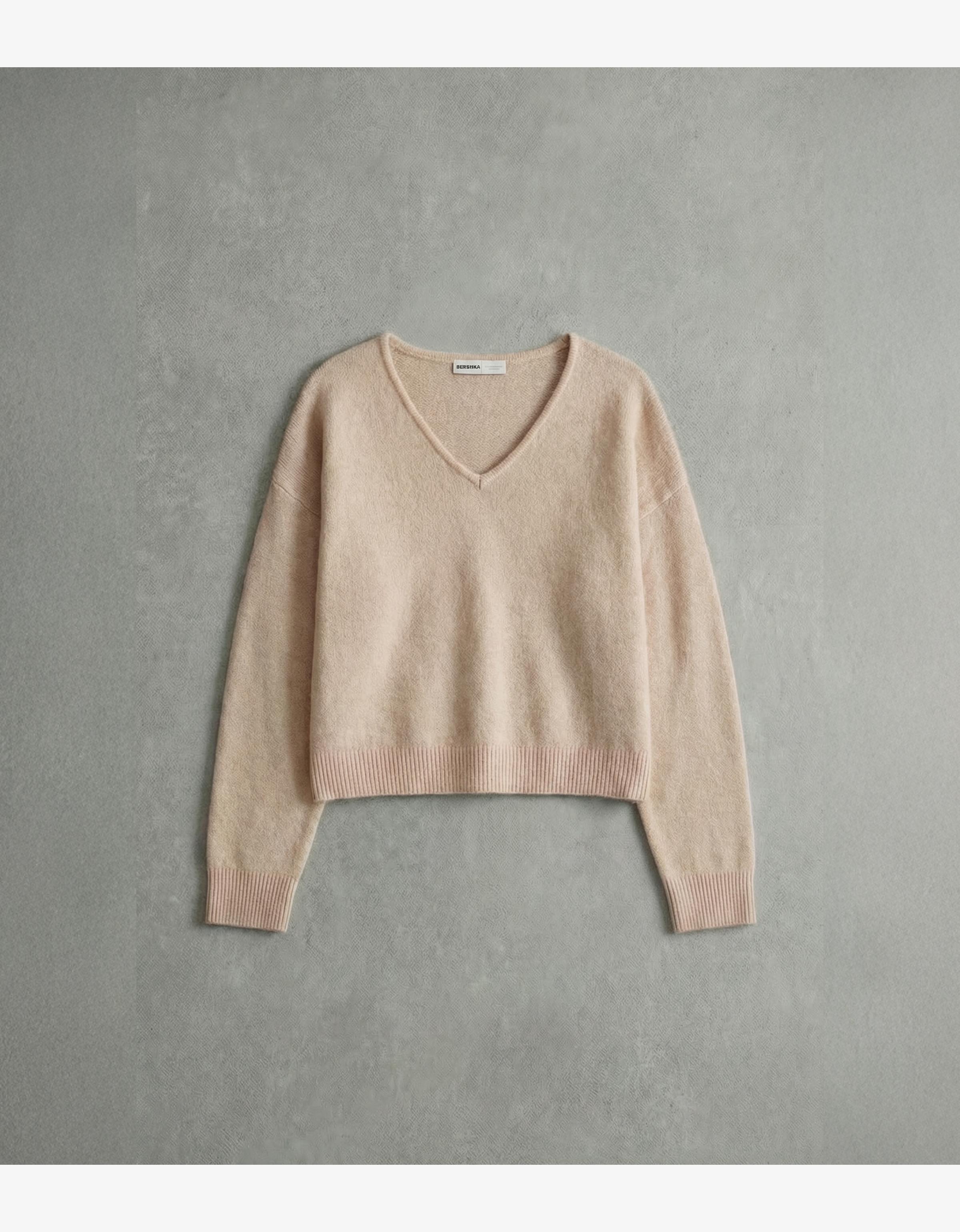 V yaka yumuşak dokulu kazak - Görsel 87