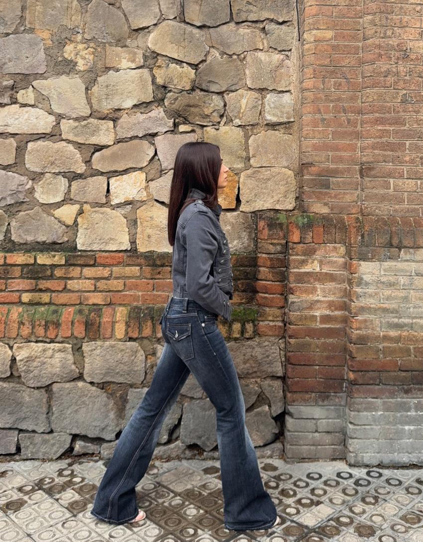 Düşük bel baggy fit çan jean-Açık mavi