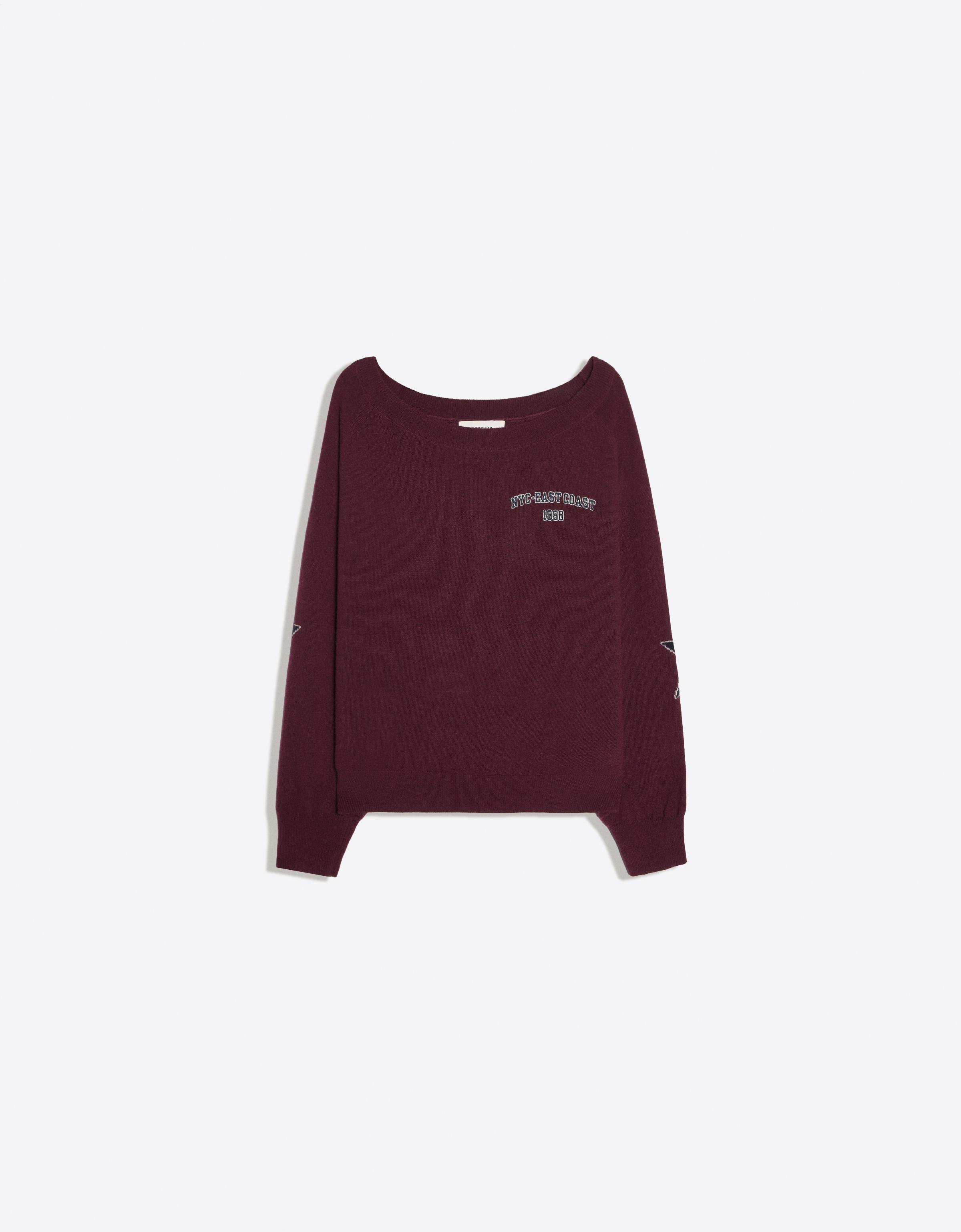 Graphic boat neck jumper — Burgundy