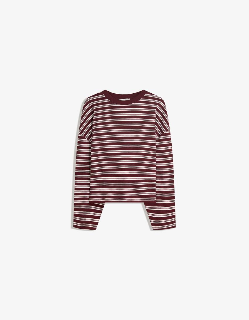 T-shirt met lange mouw en print-Bordeaux