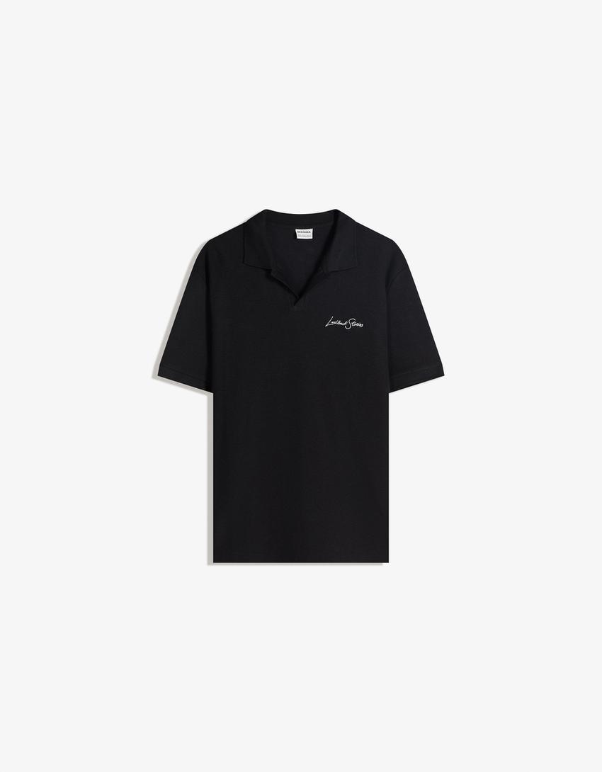 Polo manches courtes structure brodée-Noir