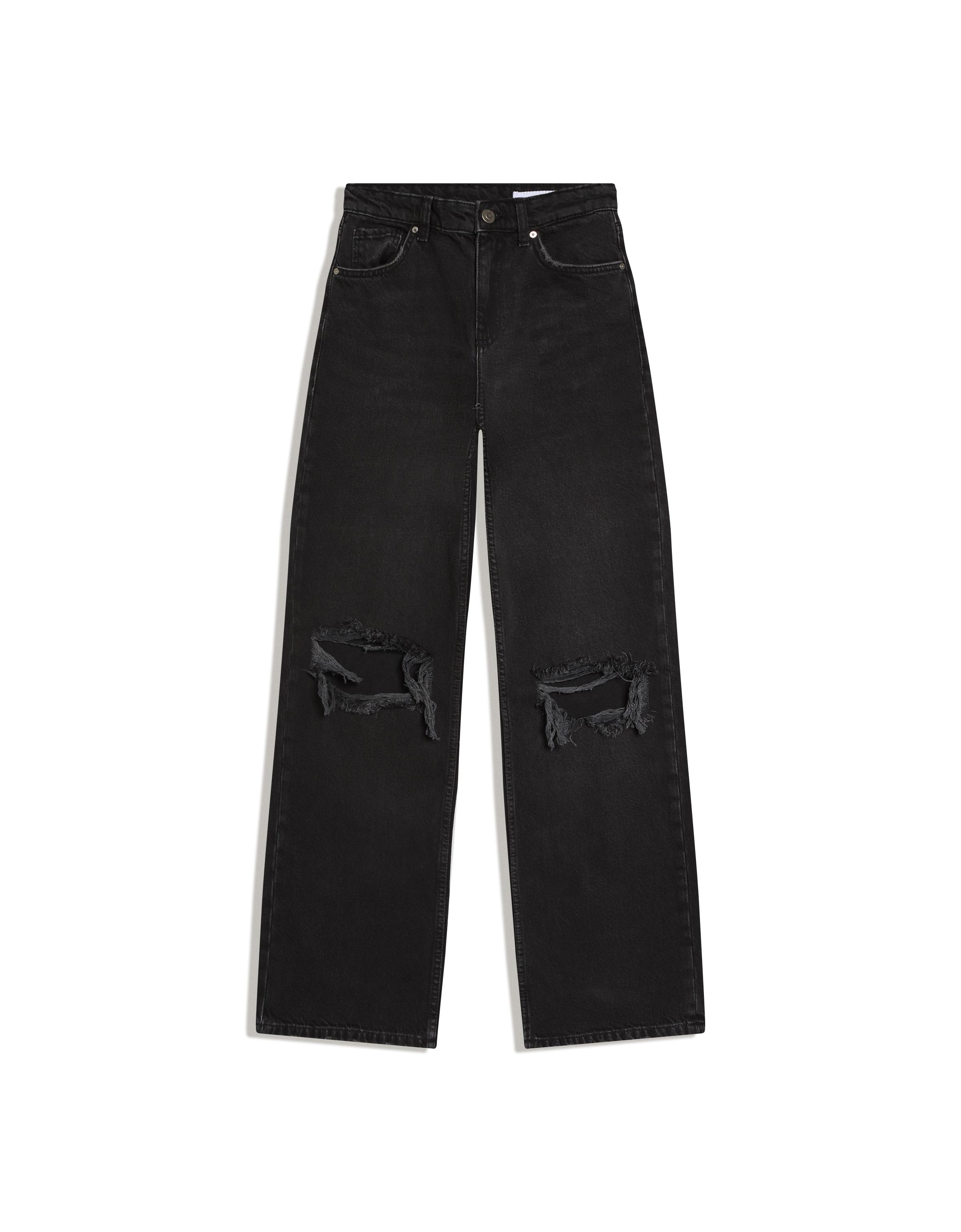 Yüksek bel distressed geniş paça jean - Görsel 45