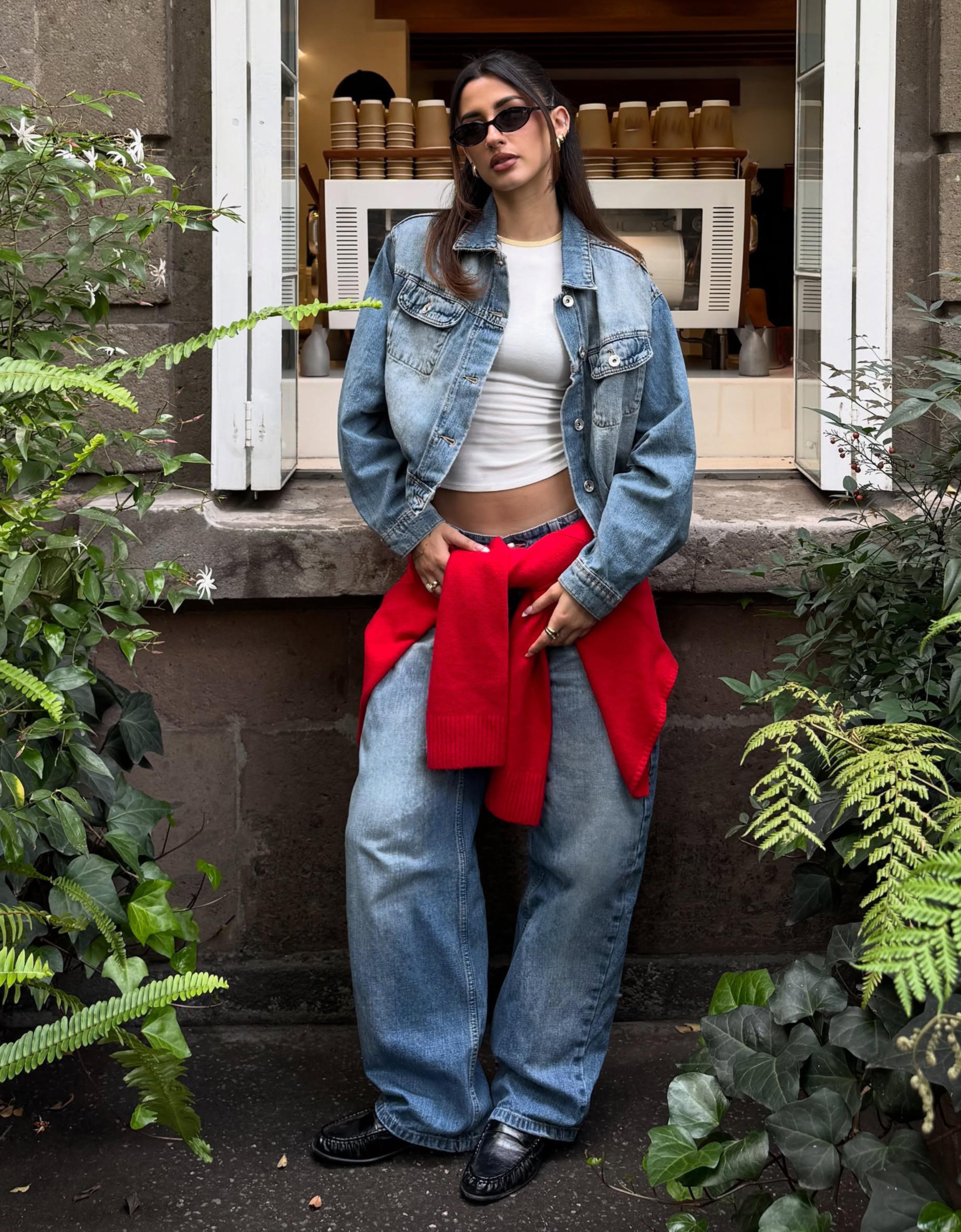 Cropped balloon denim jacket