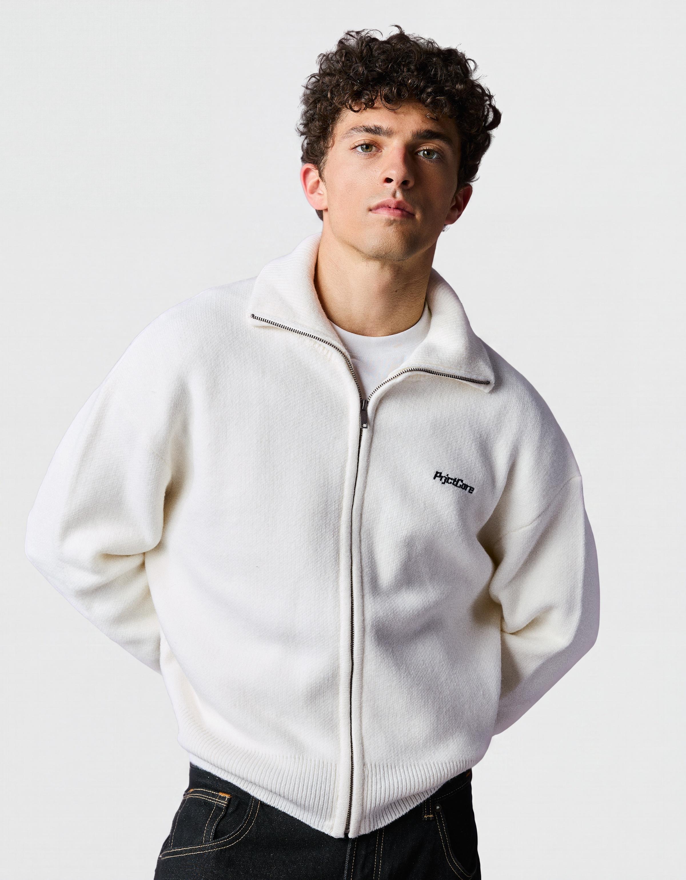 Boxy knit zip jacket — Off white