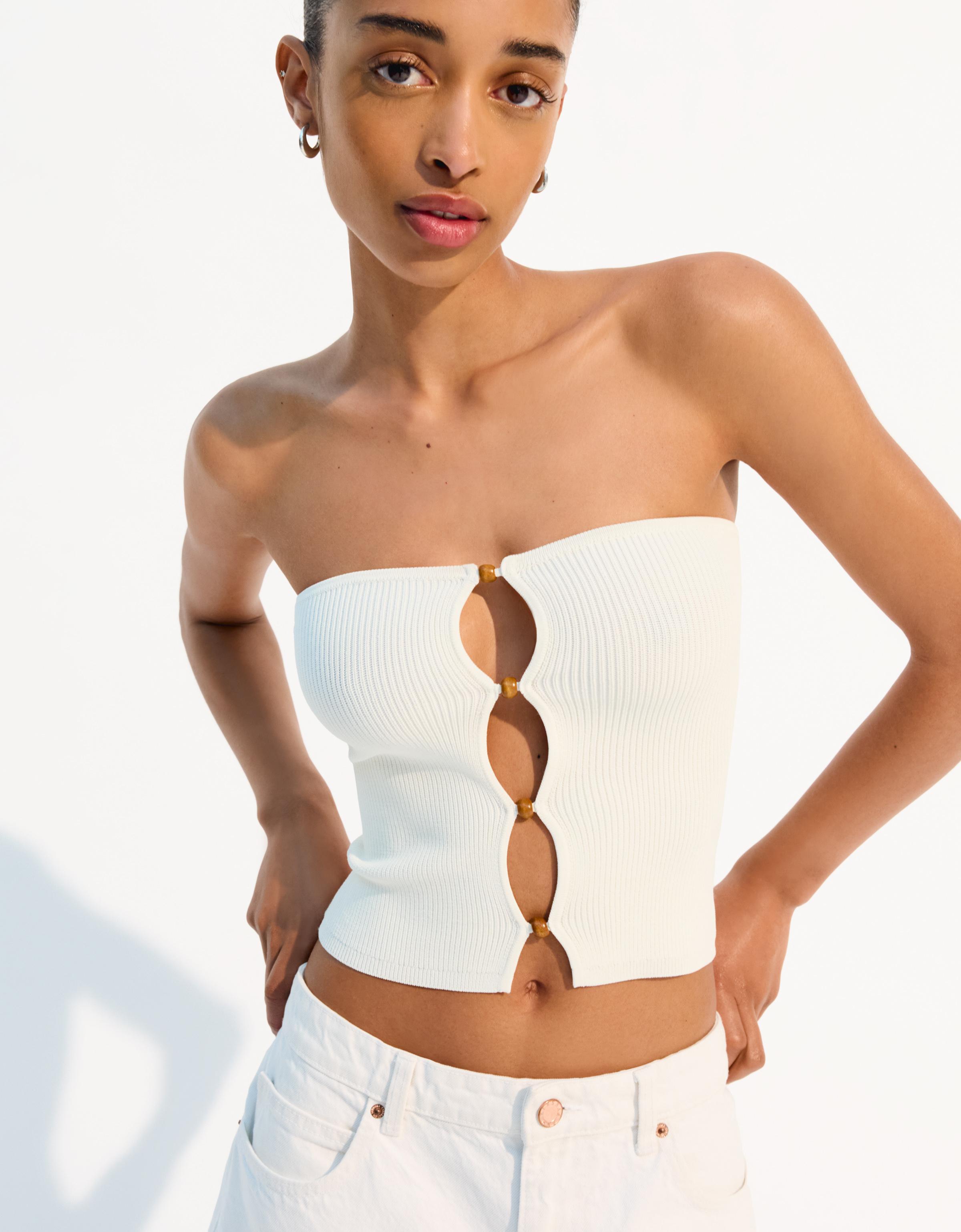 Bershka Bandeau-Top Mit Cut-Out Damen L Rohweiß