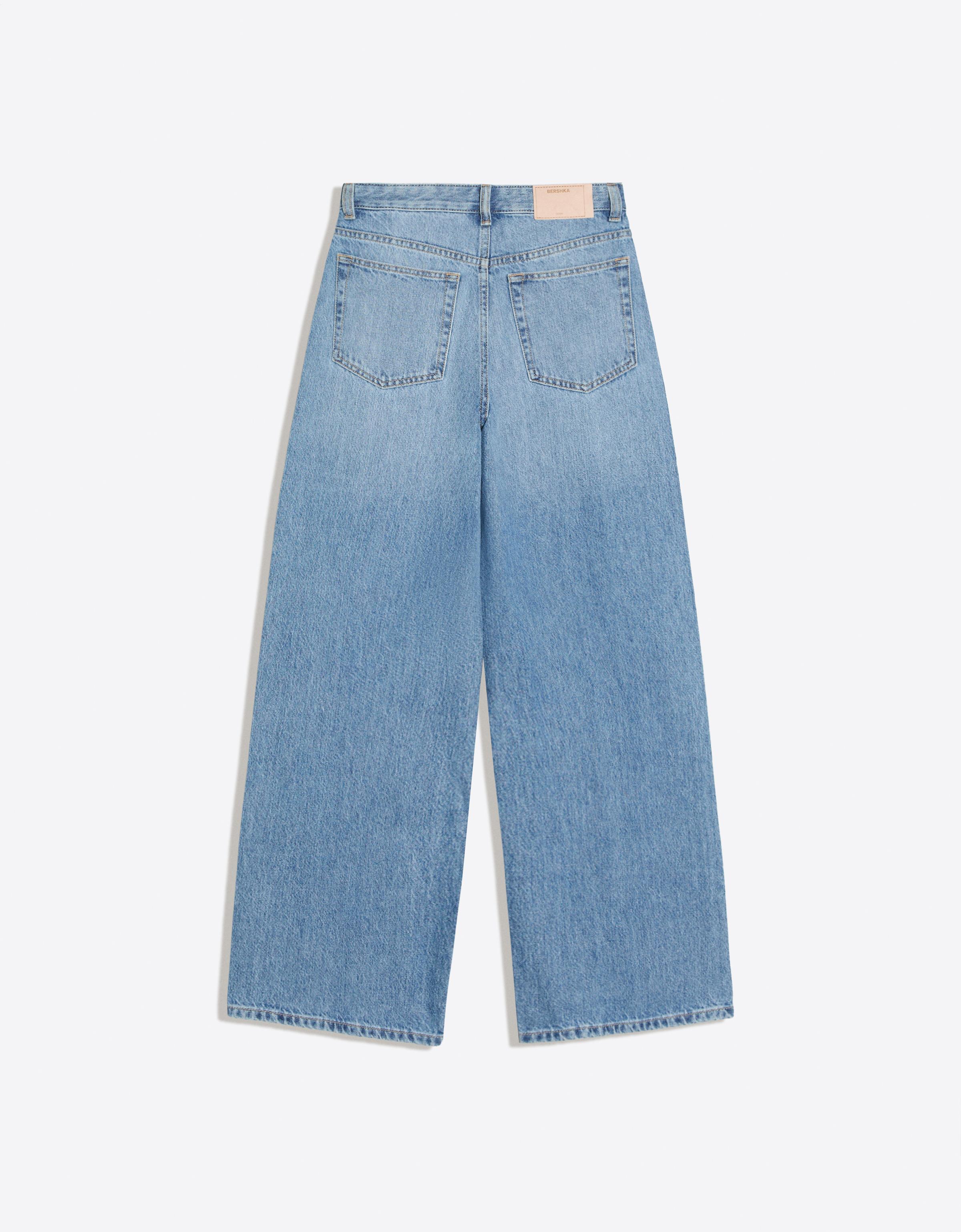 Wide-leg cross-waist jeans — Light blue