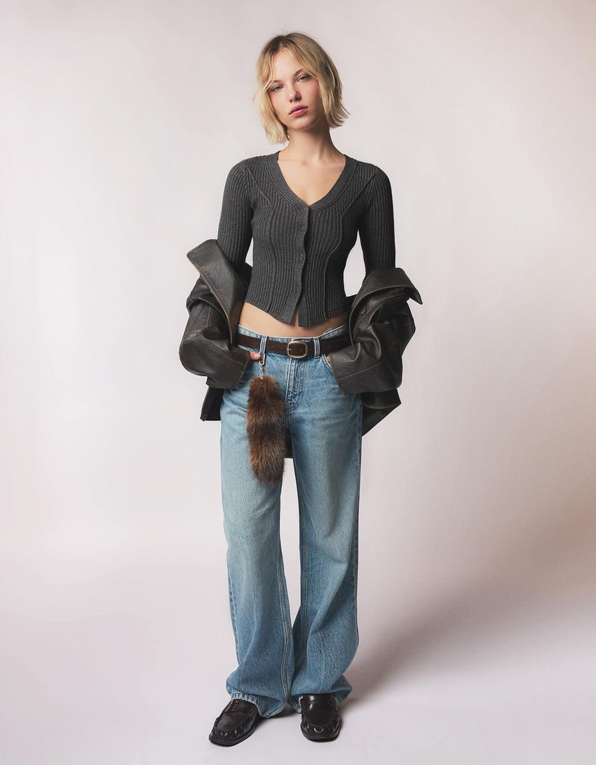 Gerippter Cardigan-Dunkelgrau