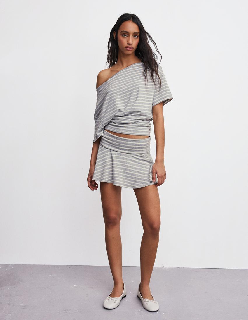 Mini skirt with double-layered waist-Off white
