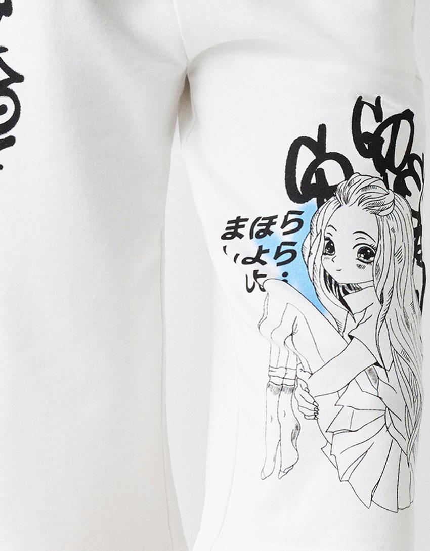 برمودا رياضي قطيفة بطبعة-أبيض مطفي-5