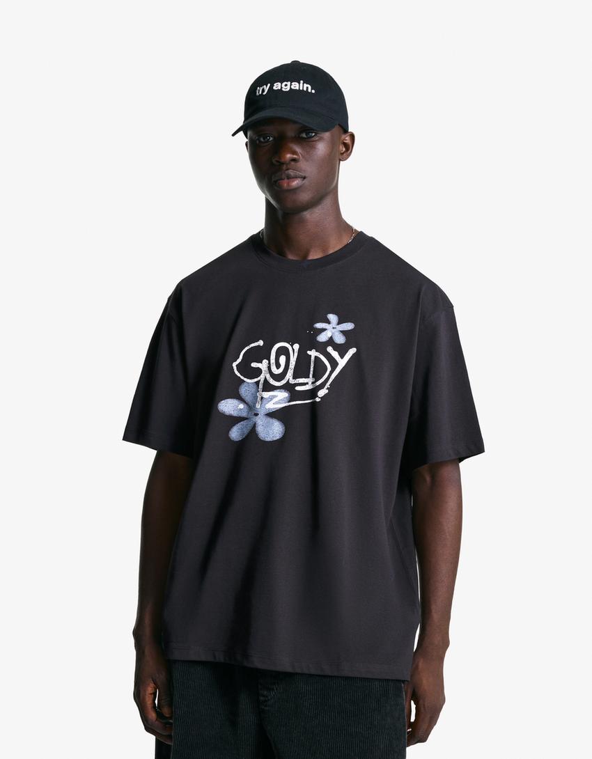 Short sleeve T-shirt with print-Dark grey-0