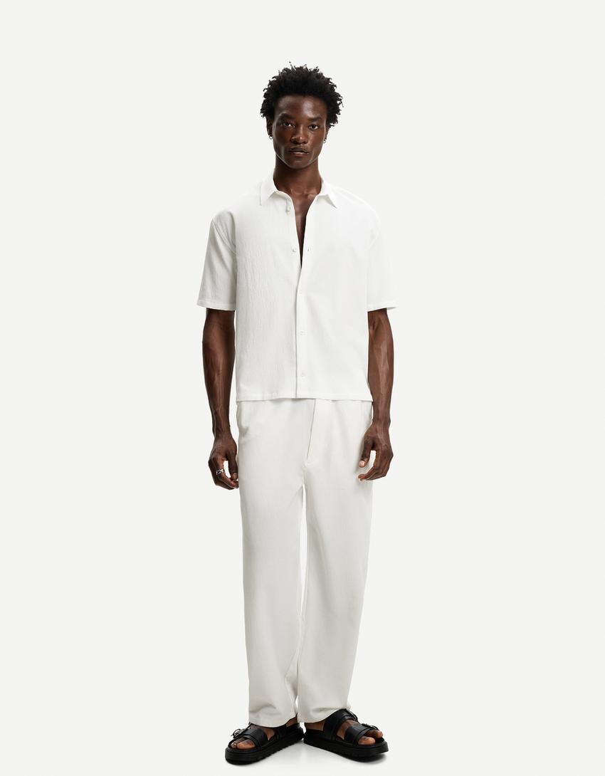 Pleated baggy jogger trousers-Off white-0