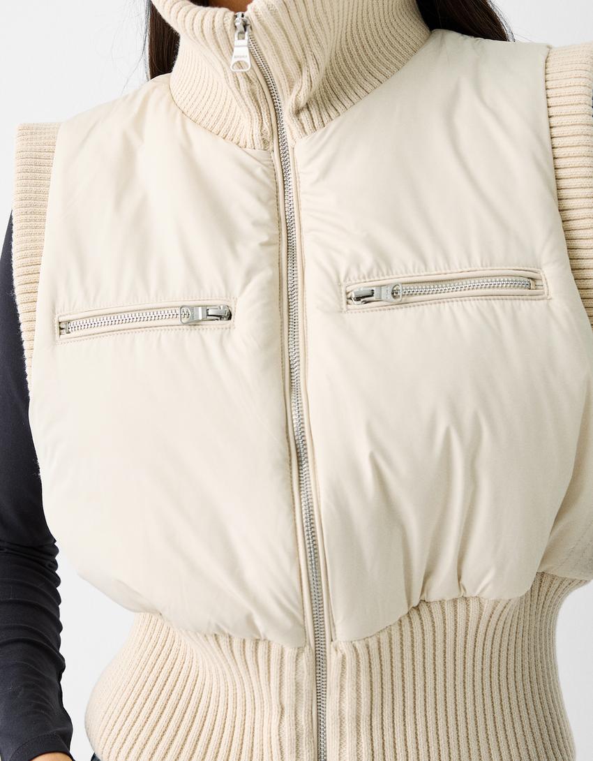 جاكيت فيست مضلع ممزوج بسحّاب-كريمي-5