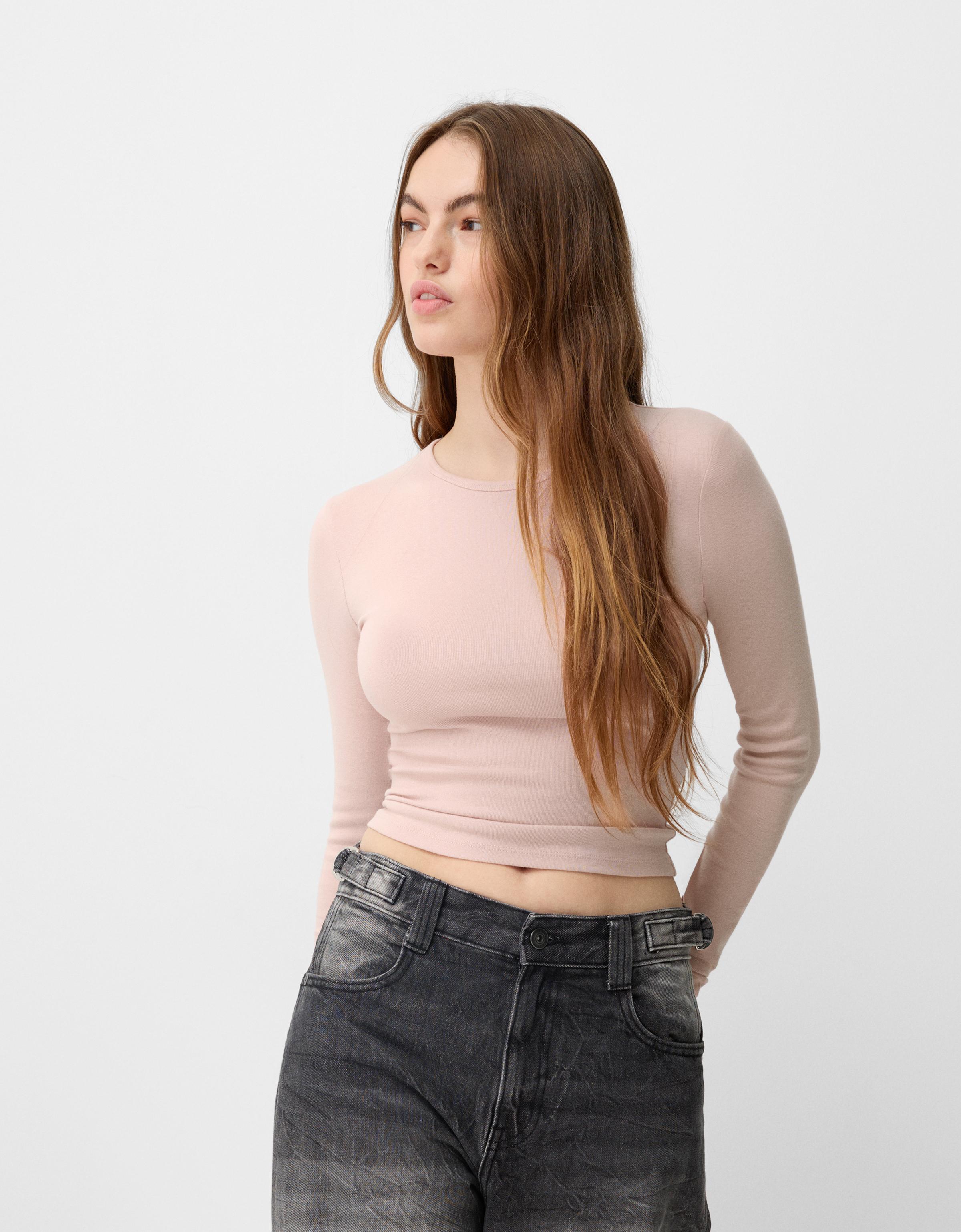 Bershka Langarmshirt Damen M Rosa